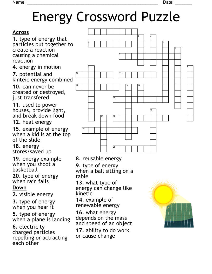 Energy Worksheet WordMint