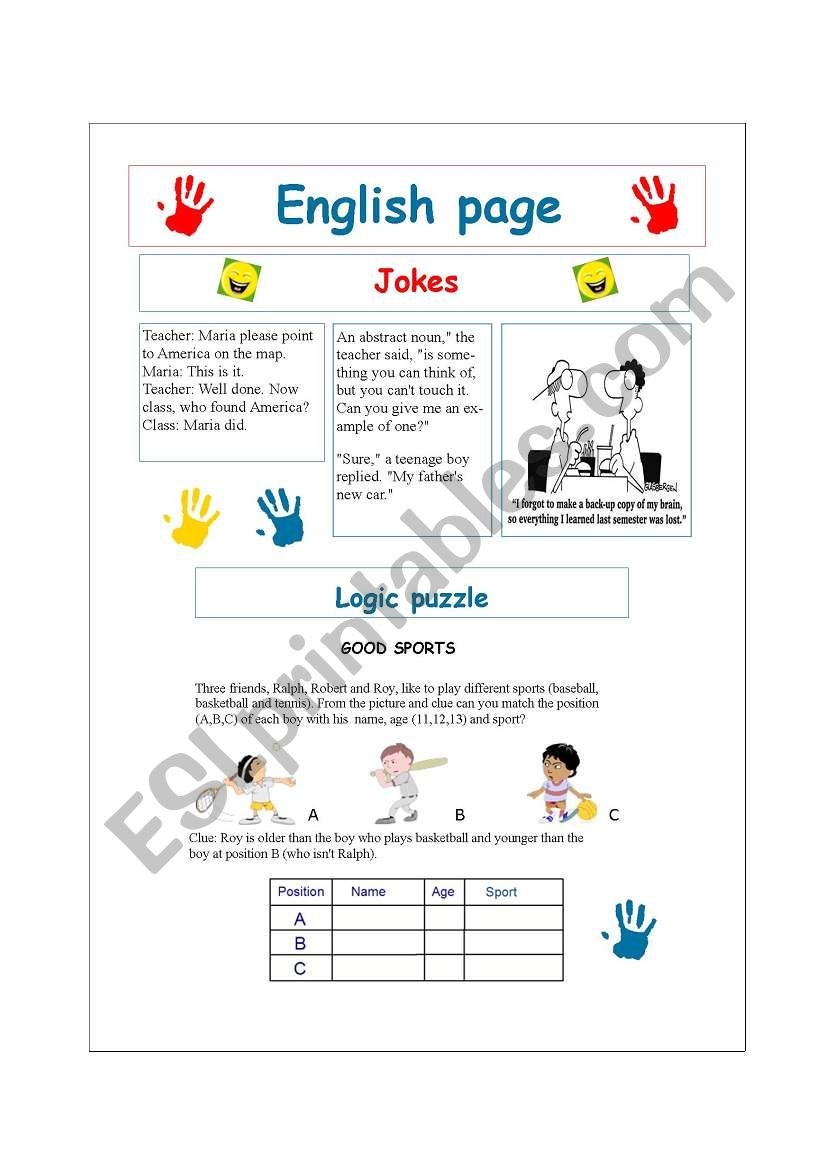 English Worksheets Jokes And Logic Puzzle