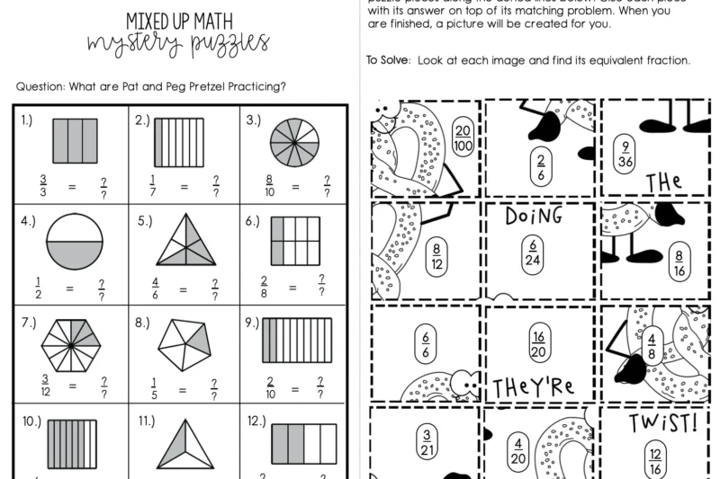 Puzzle Worksheets Fractions