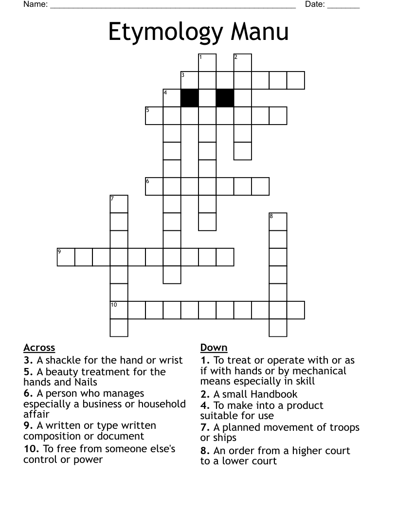 Etymology Manu Crossword WordMint