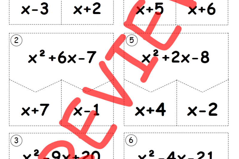 Factoring Trinomials Puzzle Worksheet Matching Sides