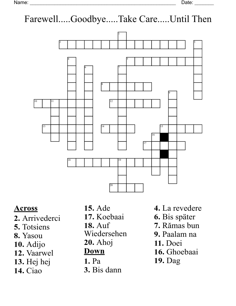 Farewell Goodbye Take Care Until Then Crossword WordMint