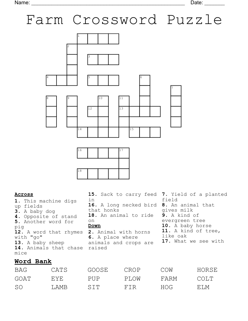 Farm Crossword Puzzle WordMint