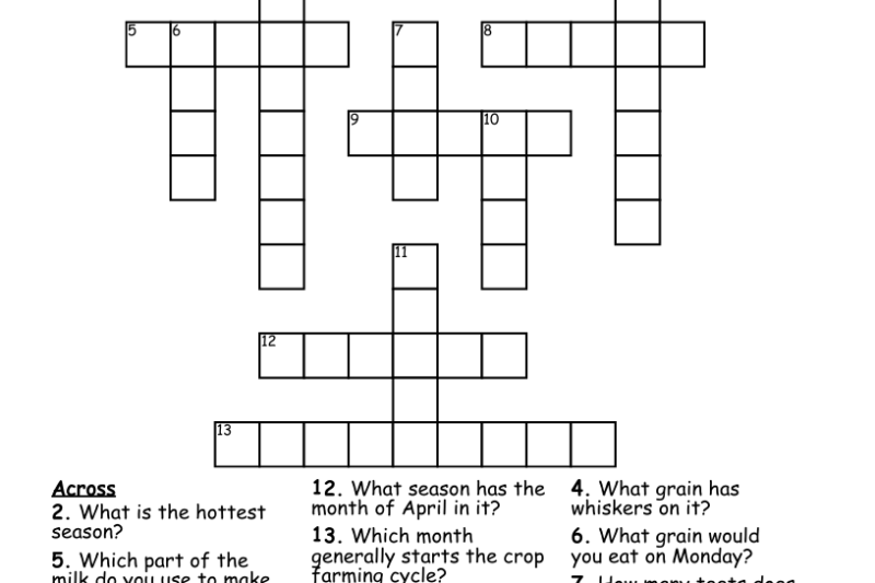 Farm Crossword Puzzle Printable