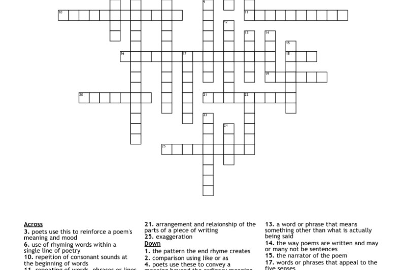 Free Printable Figurative Language Crossword Puzzle