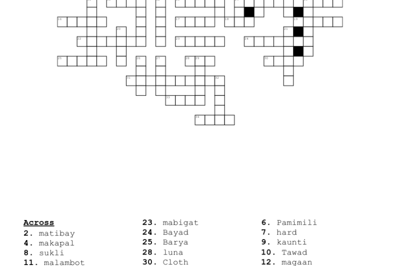 Filipino Crossword Puzzle Tagalog Printable