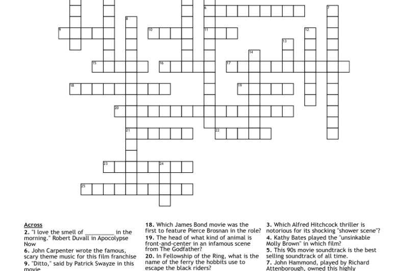 Printable Movie Trivia Crossword Puzzles
