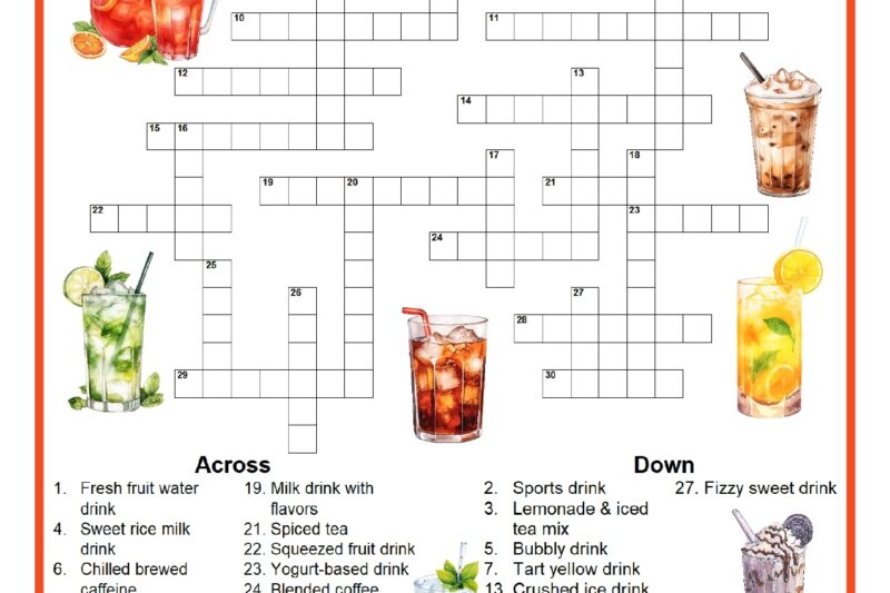 Fun Crossword Puzzle Food Terms Printables