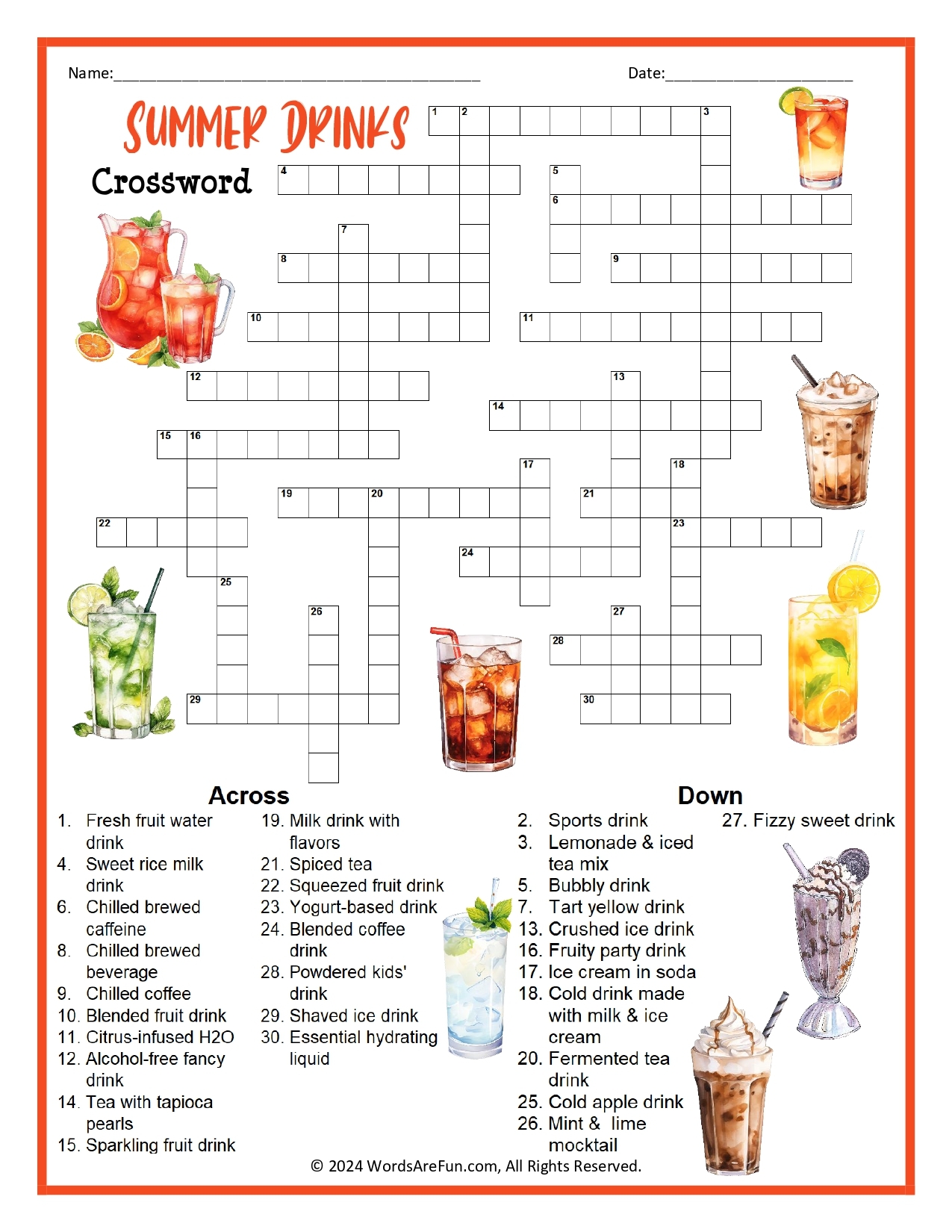 Food Crossword Puzzles