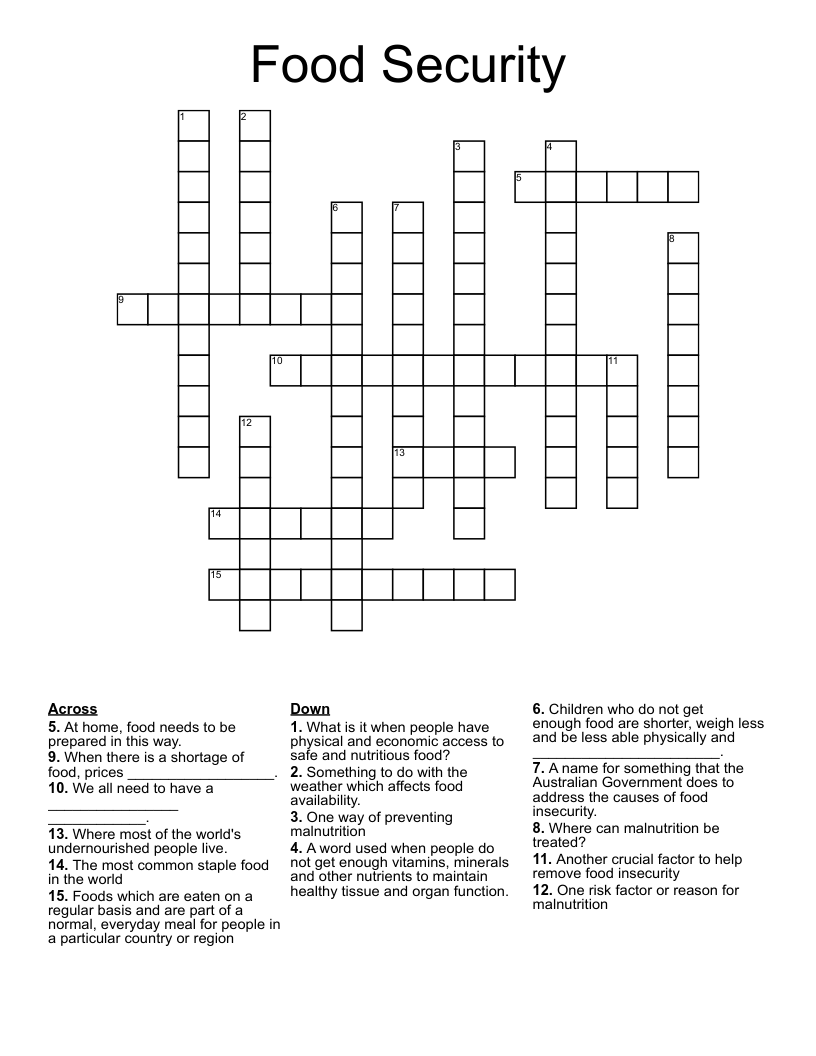 Food Security Crossword WordMint