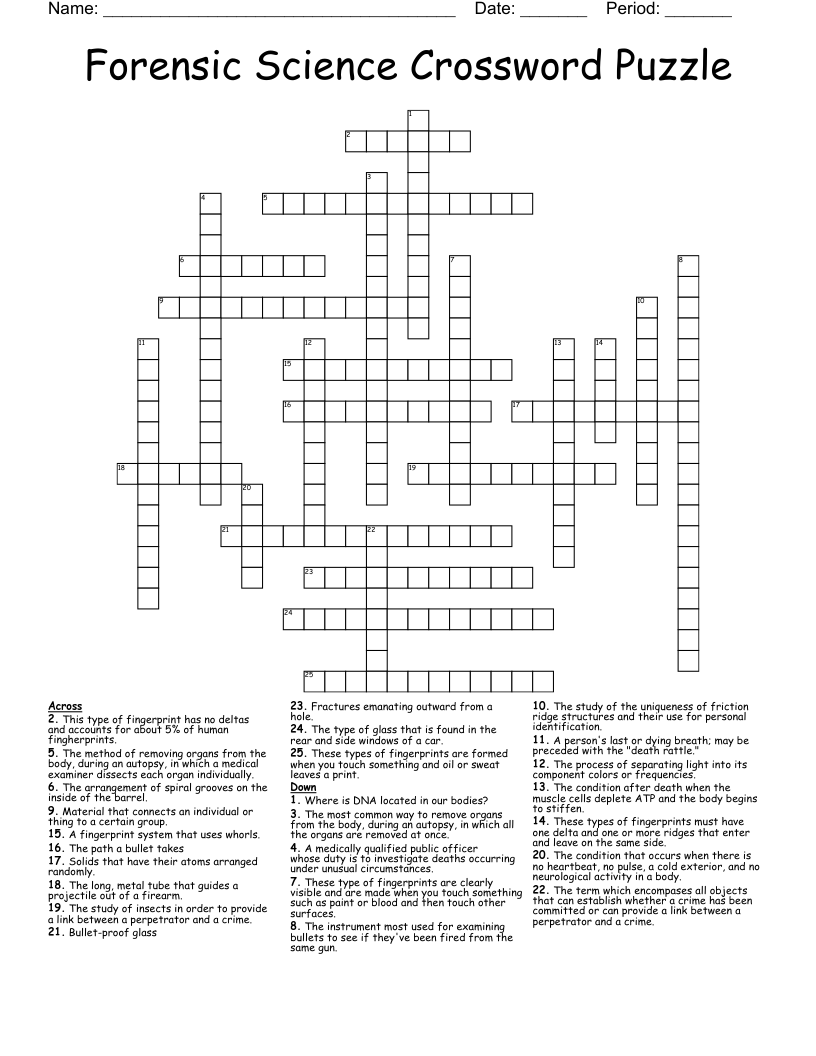 Forensic Science Crossword Puzzle WordMint