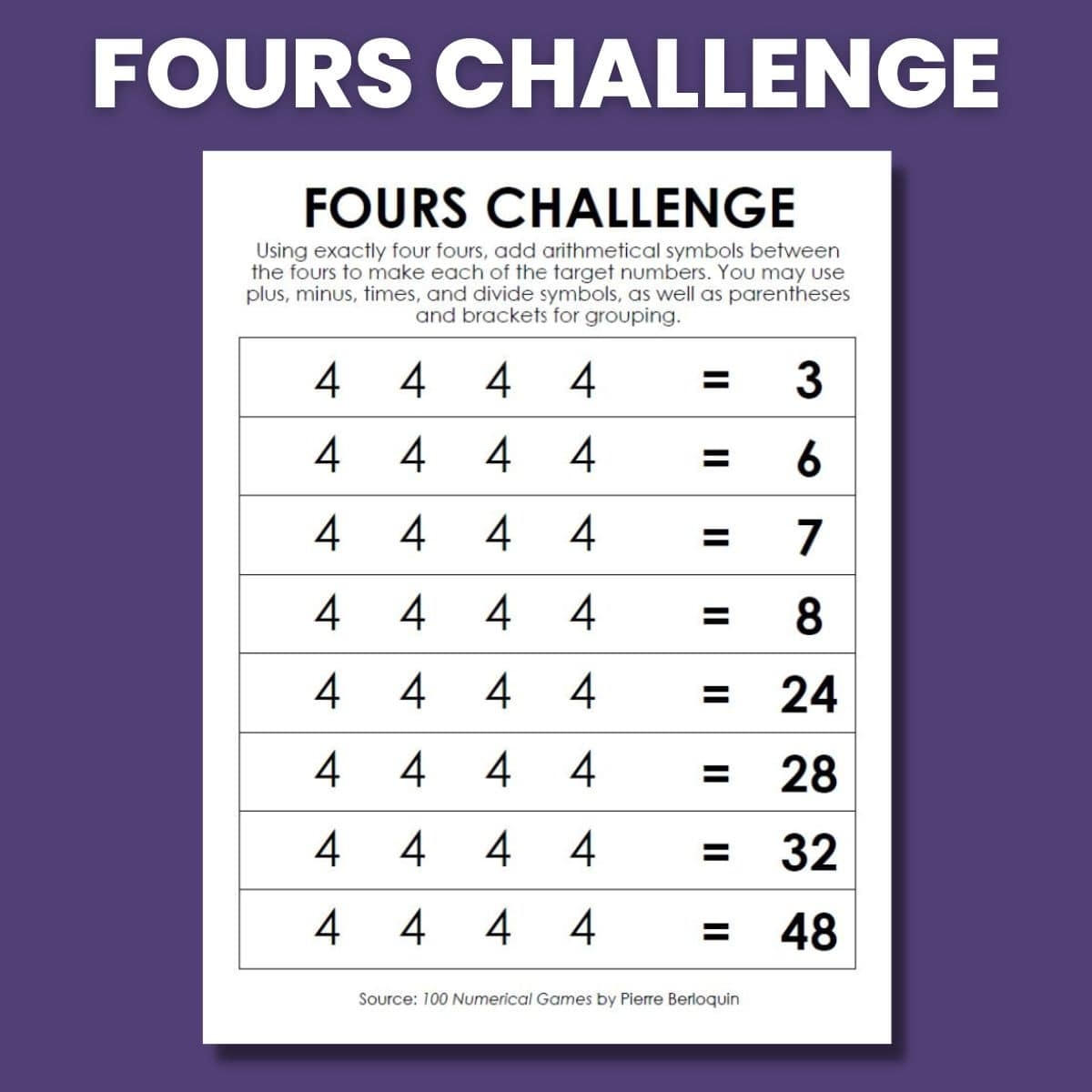 Fours Challenge Puzzle Math U003d Love