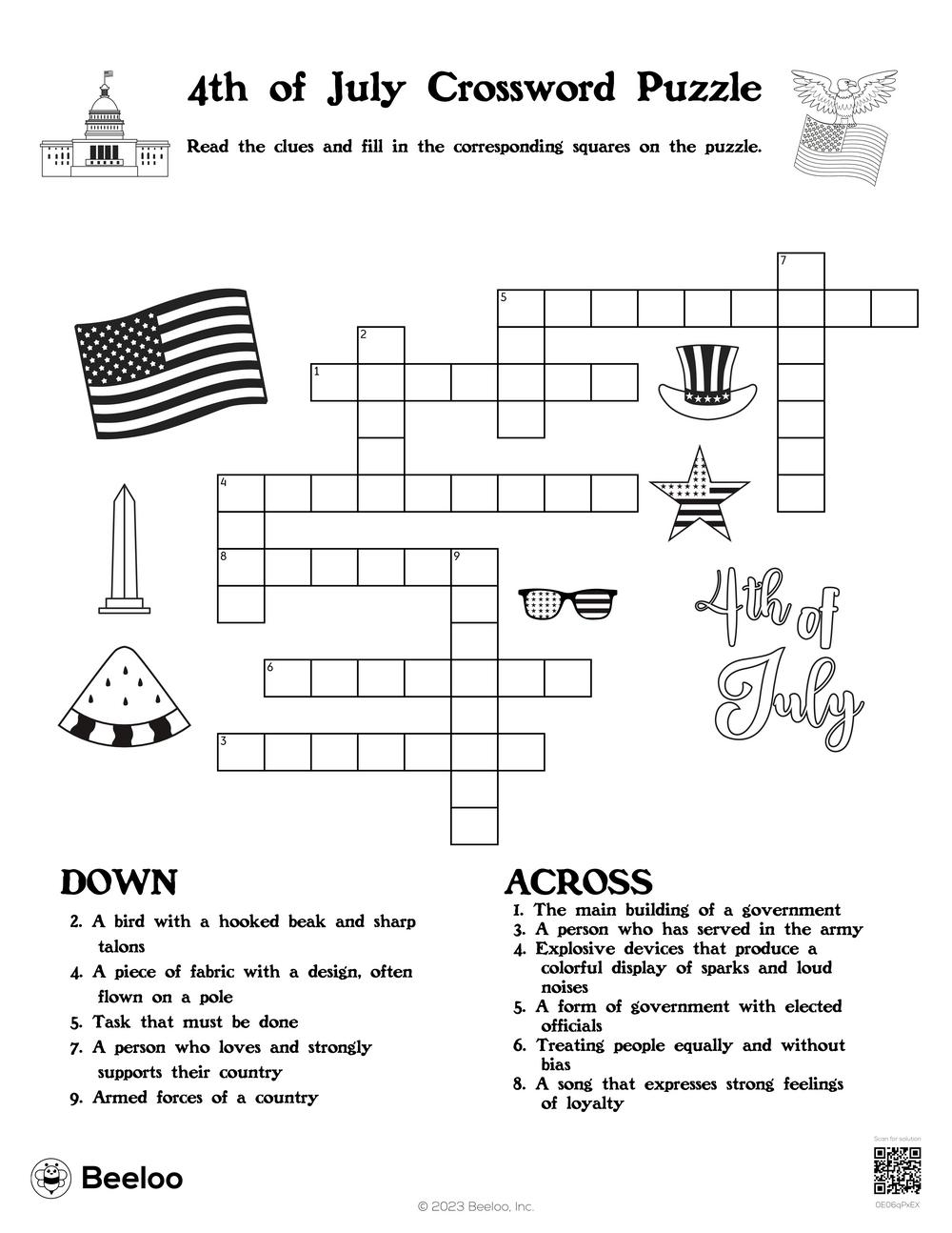 Fourth Of July themed Crossword Puzzles Beeloo Printable Crafts