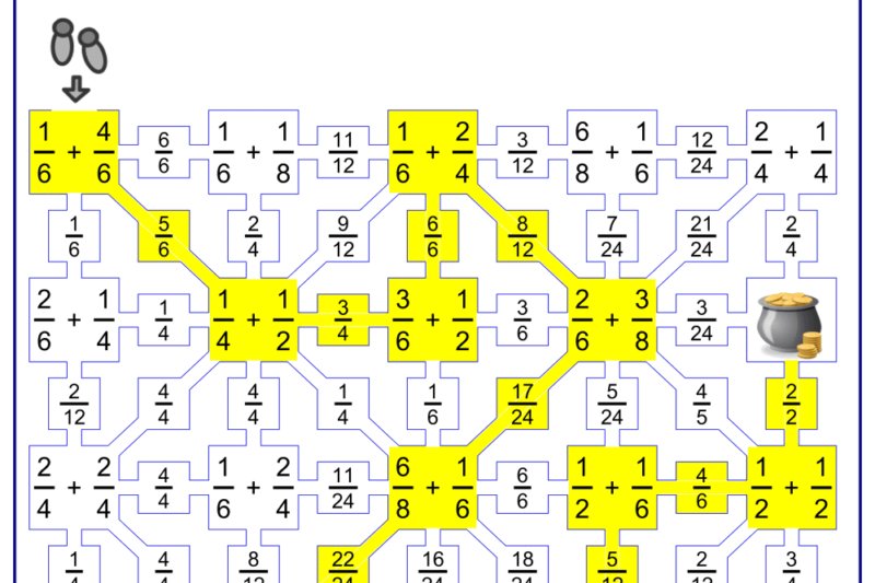 Adding Fractions Puzzle Worksheets