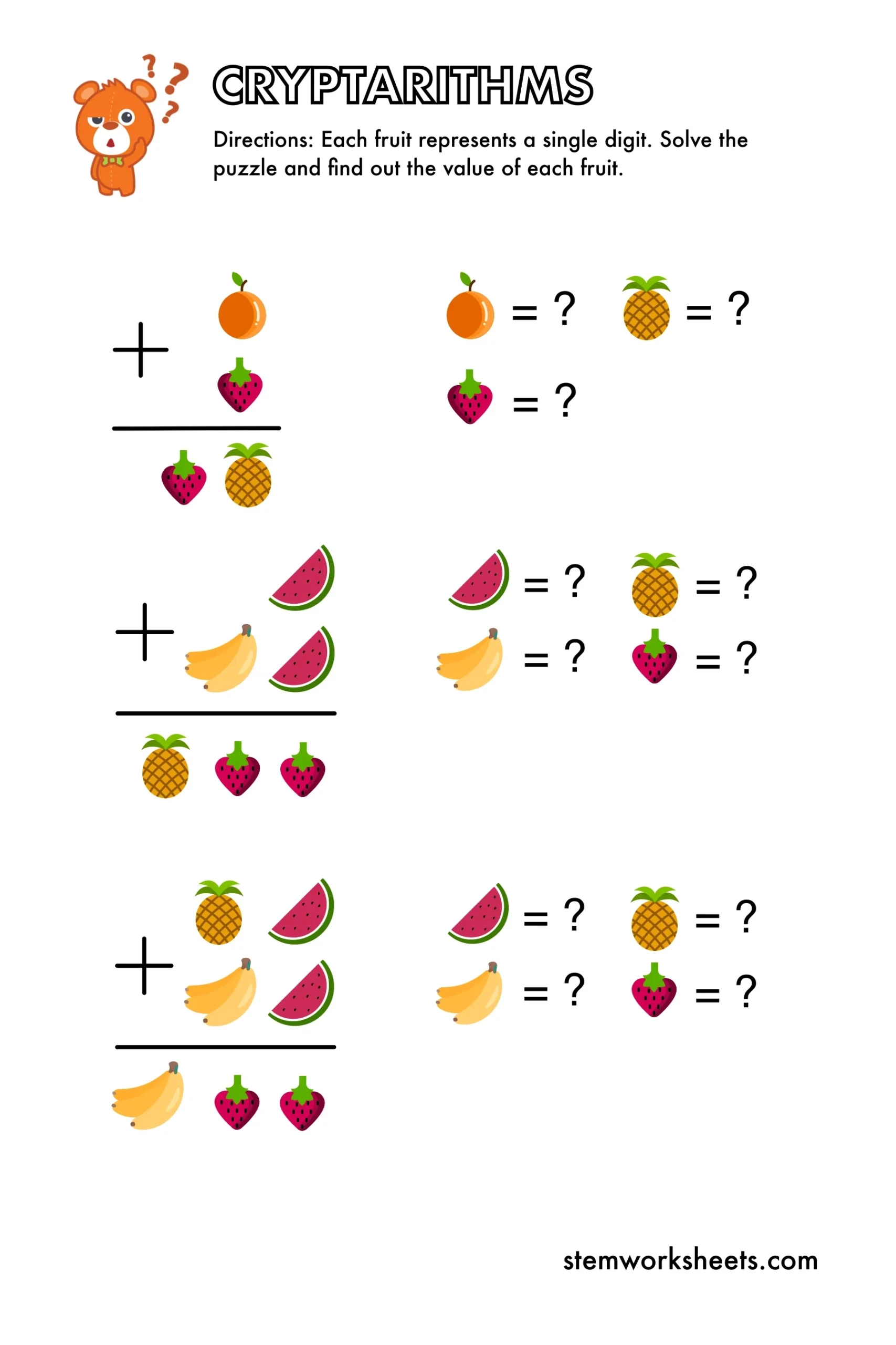 Alphametic Puzzles Worksheets