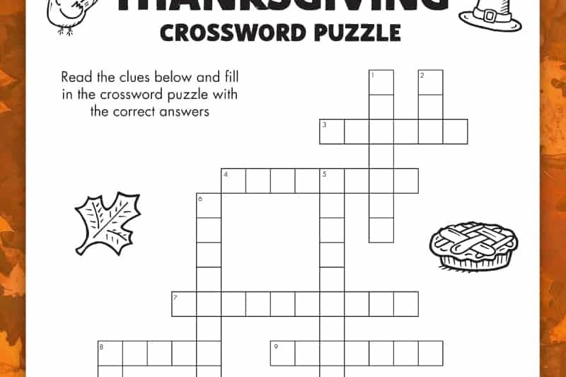 Thanksgiving Crossword Puzzle Printable