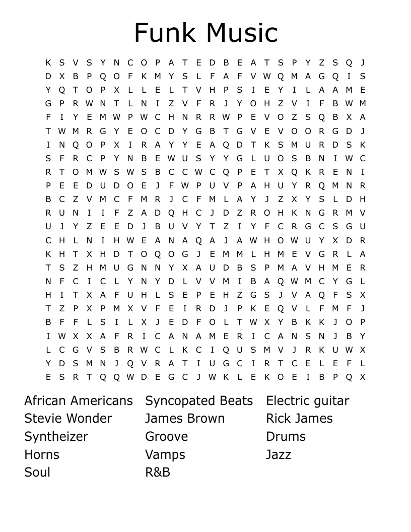 Funk Music Word Search WordMint