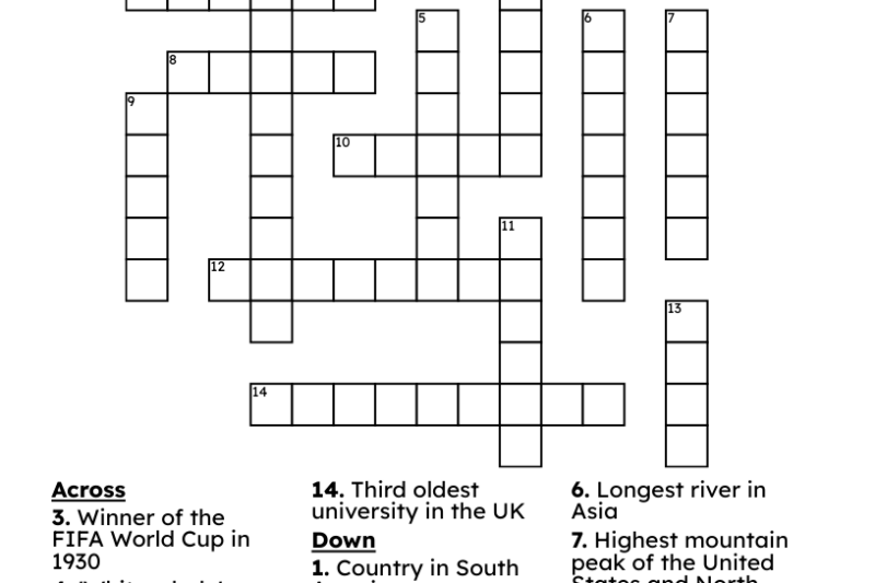 General Knowledge Easy Crossword Puzzles Printable