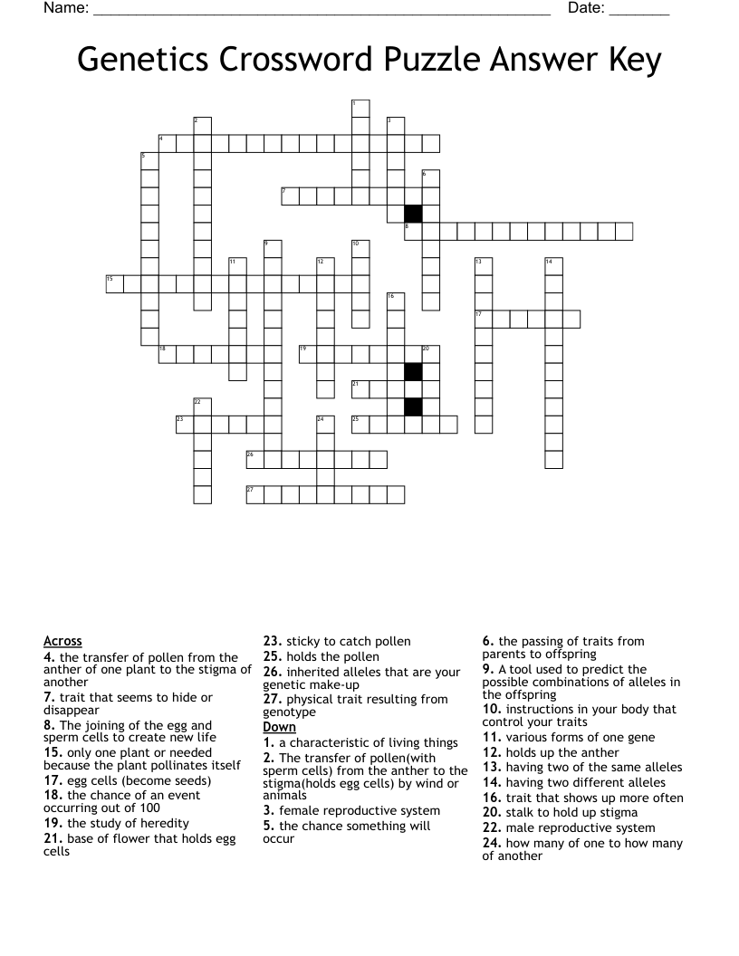 Genetics Crossword Puzzle Answer Key WordMint