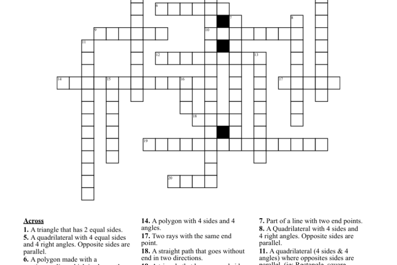 Geometry Crossword Puzzle Printable