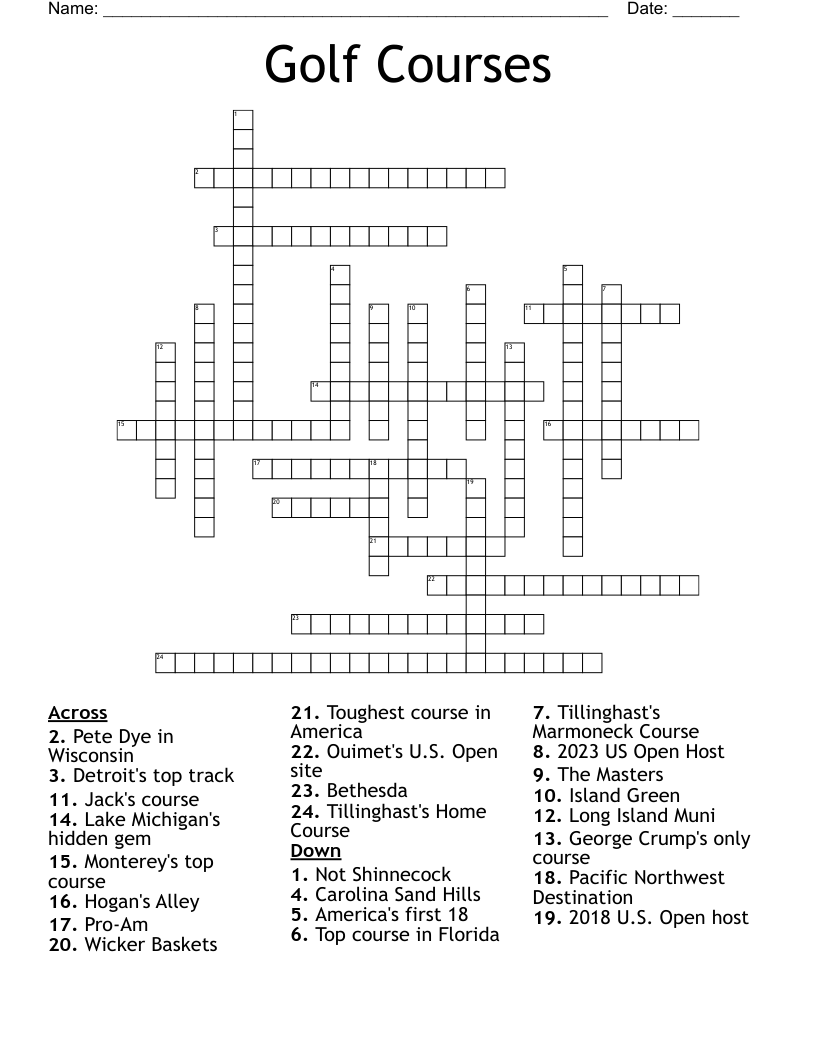 Golf Courses Crossword WordMint
