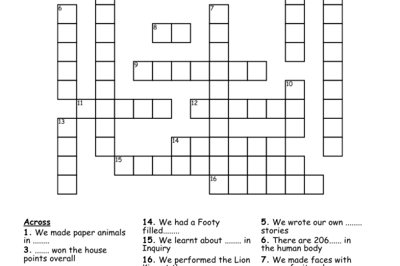 Second Grade Crossword Puzzles Printable
