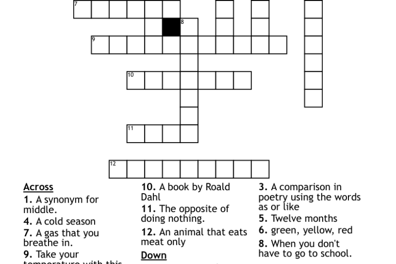 Crossword Puzzles Printable 6th Grade