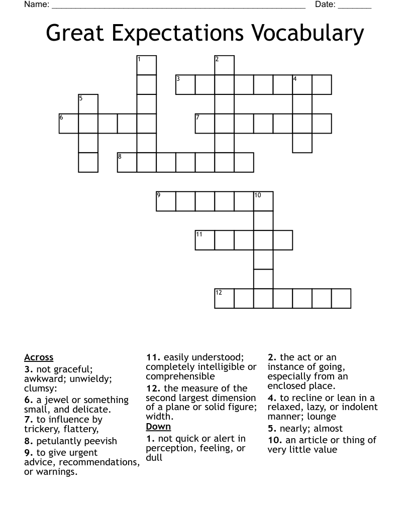 Great Expectations Vocabulary Crossword WordMint