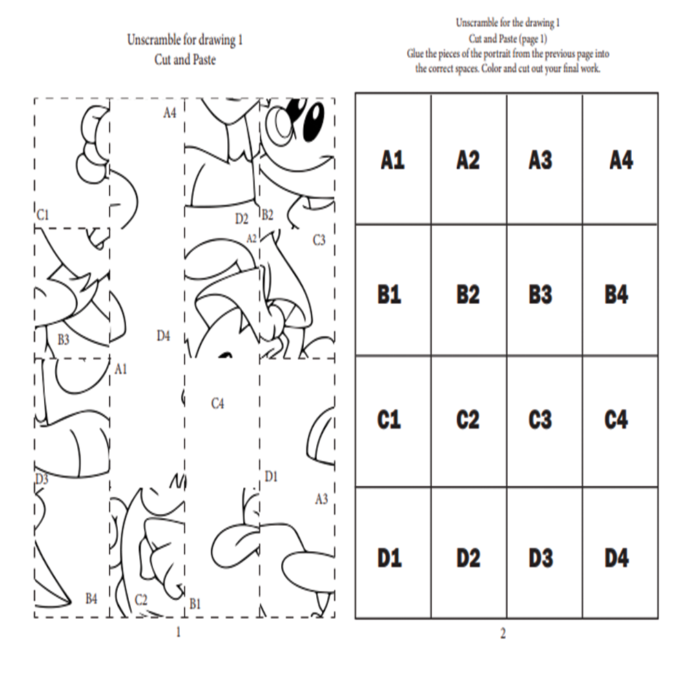 Grid Art Puzzles CUT AND PASTE INSTRUCTIONS AND COLORING Worksheets Library