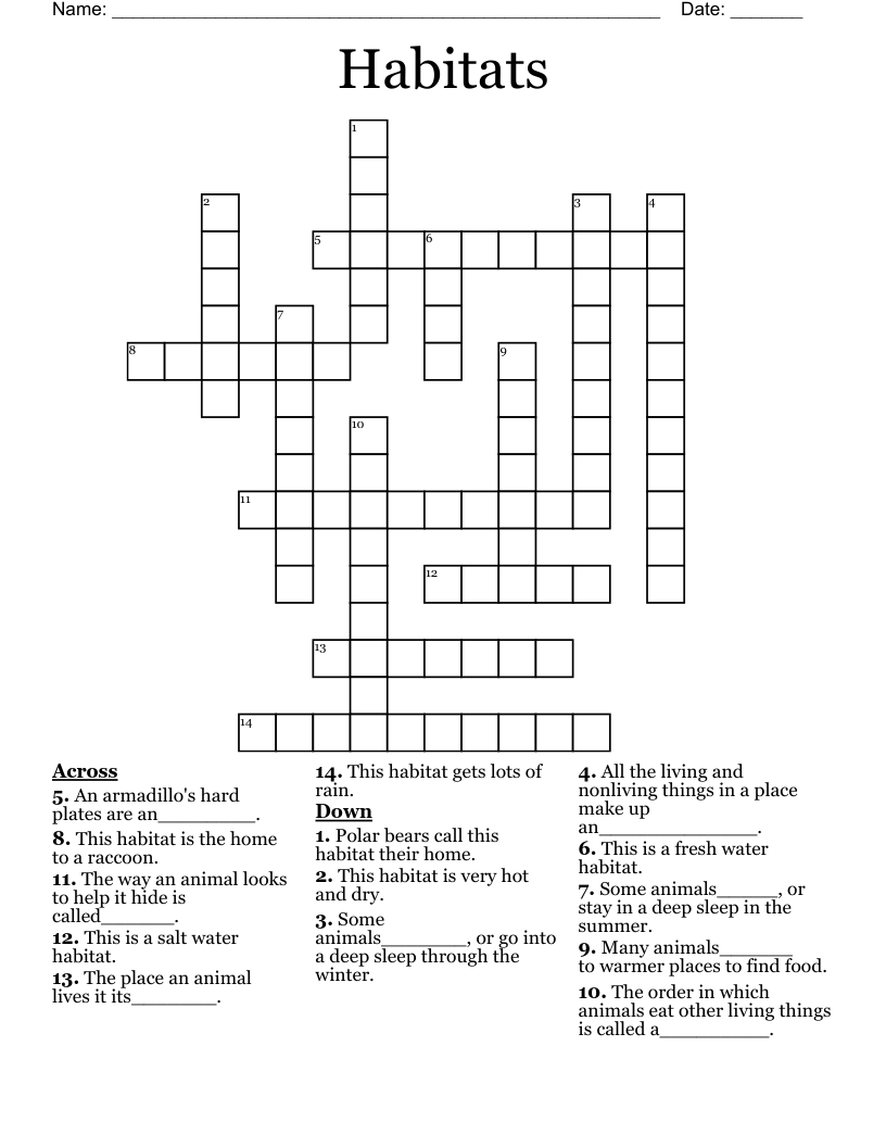 Habitats Crossword WordMint