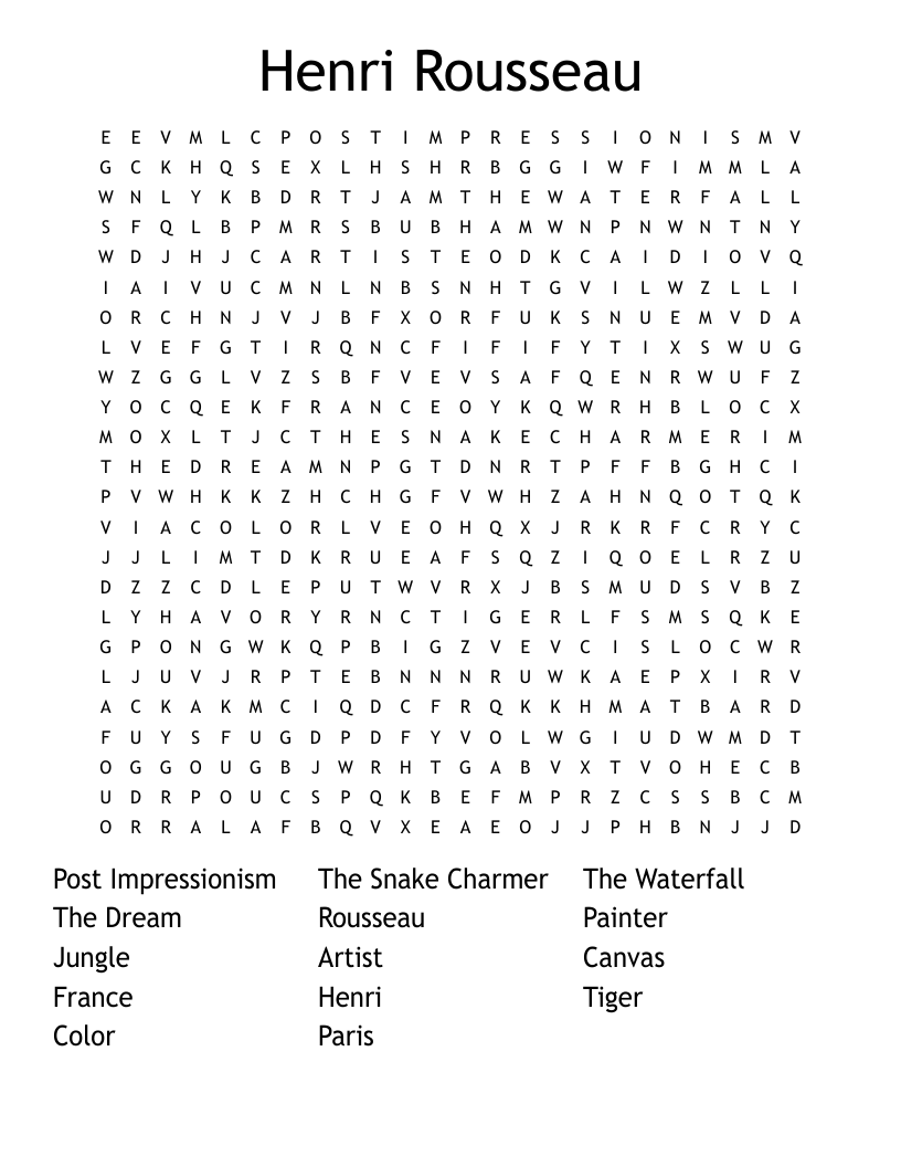 Henri Rousseau Word Search WordMint