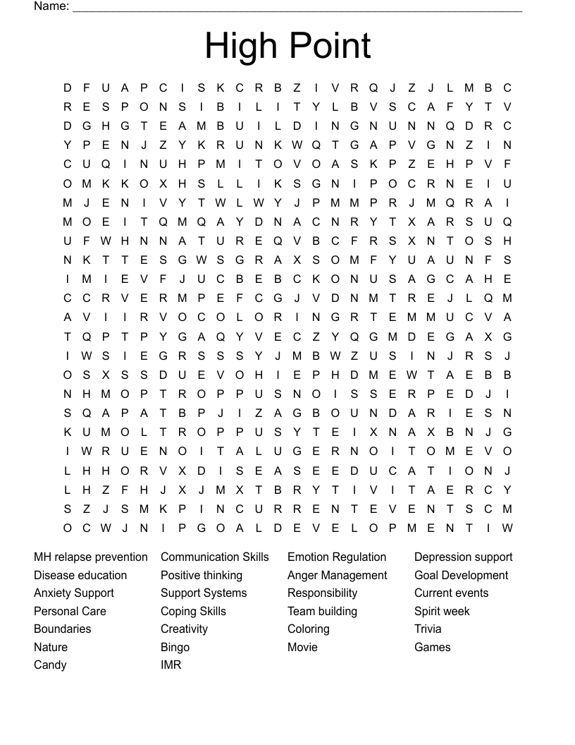High Point Word Search WordMint