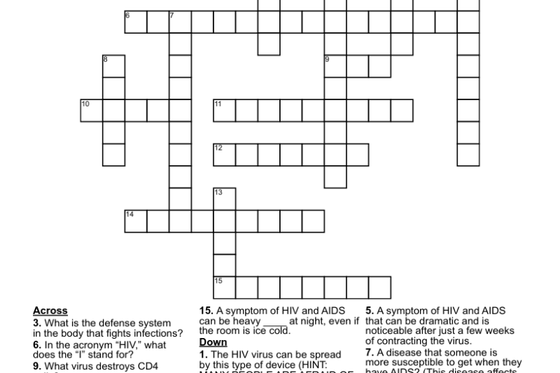 Hiv Aids Crossword Puzzle Worksheet