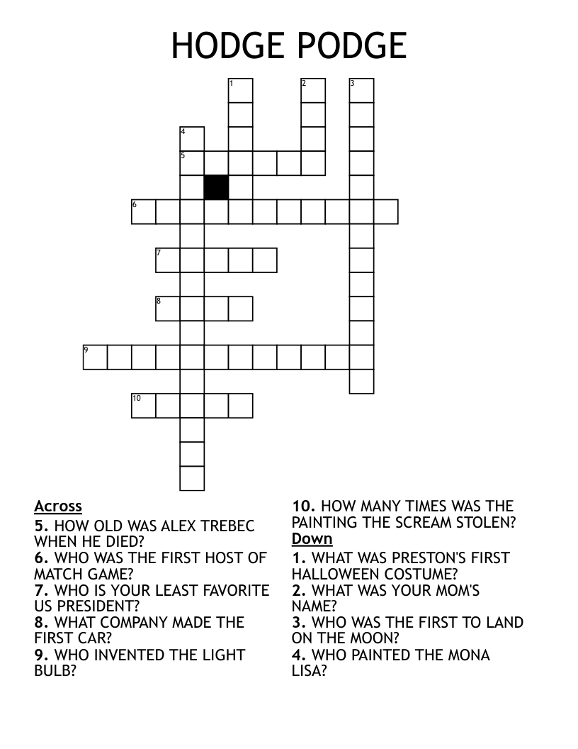 HODGE PODGE Crossword WordMint