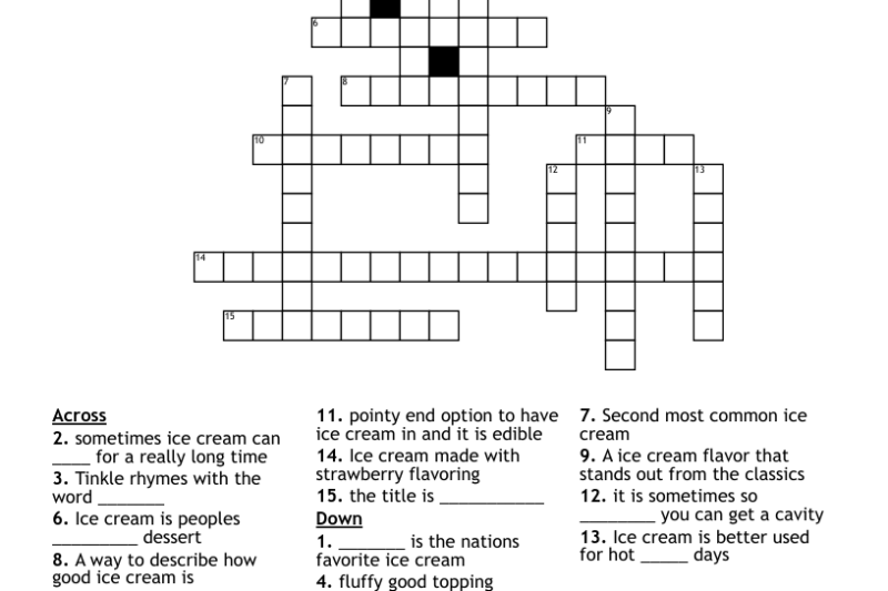 Ice Cream Crossword Puzzle Printable