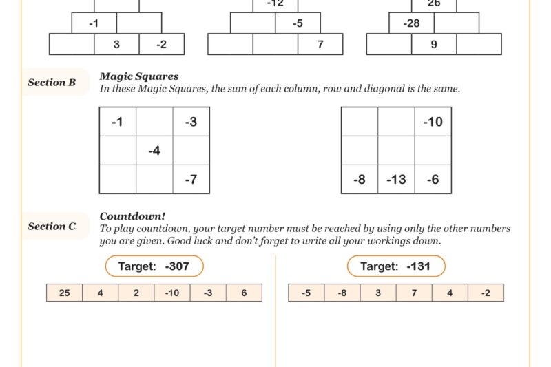 Integers Operations Puzzles Worksheet PDF Printable Number
