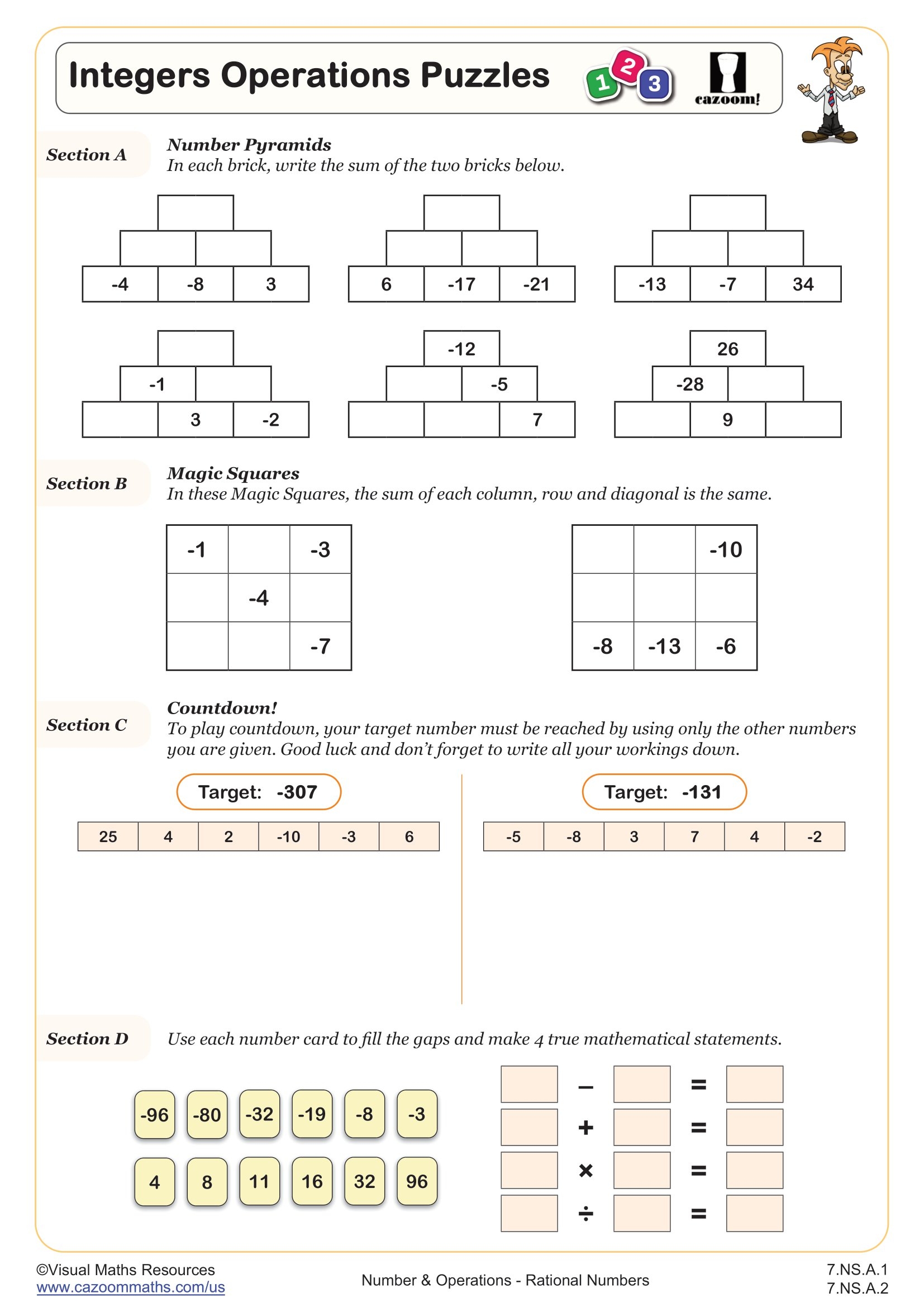 Integer Puzzle Worksheets
