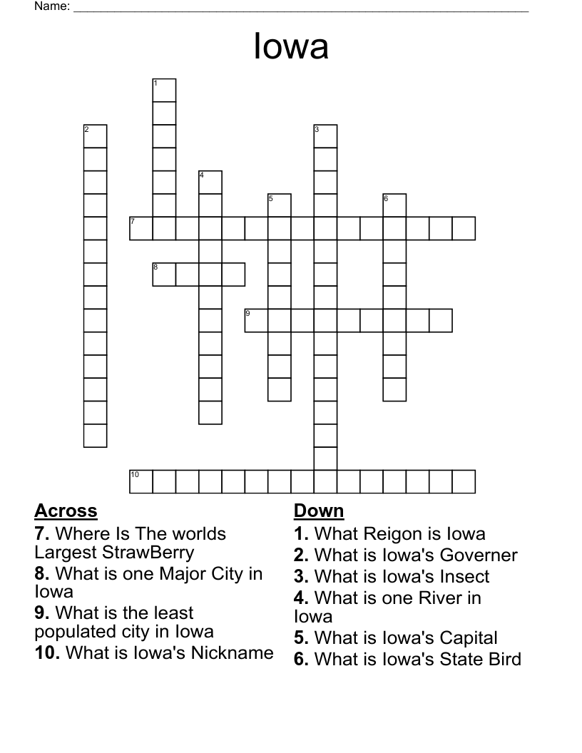 Iowa Crossword WordMint