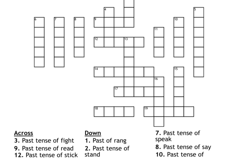 Irregular Verbs Crossword Puzzle Worksheet