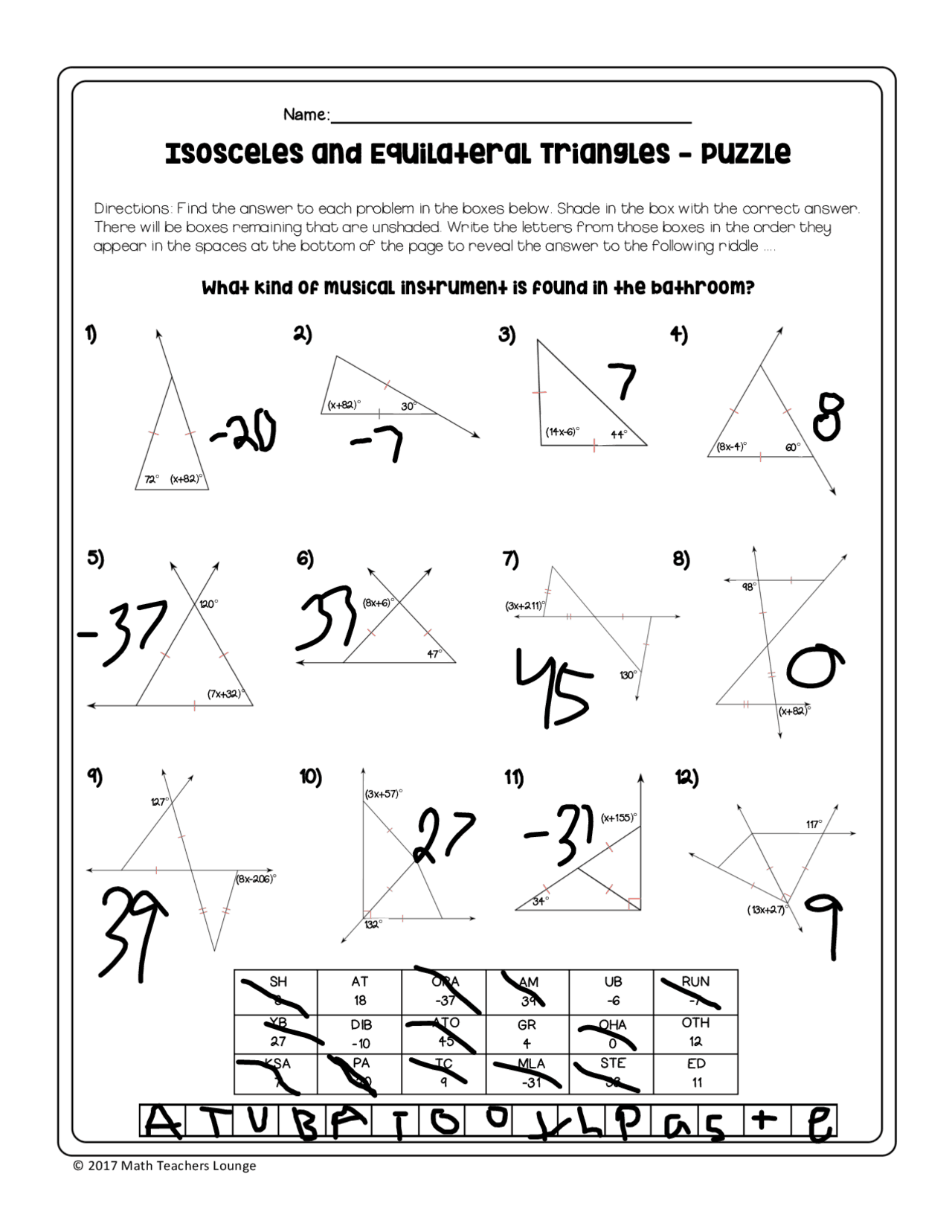 Isosceles And Equilateral Triangles Riddle Worksheet And Maze Worksheets Library