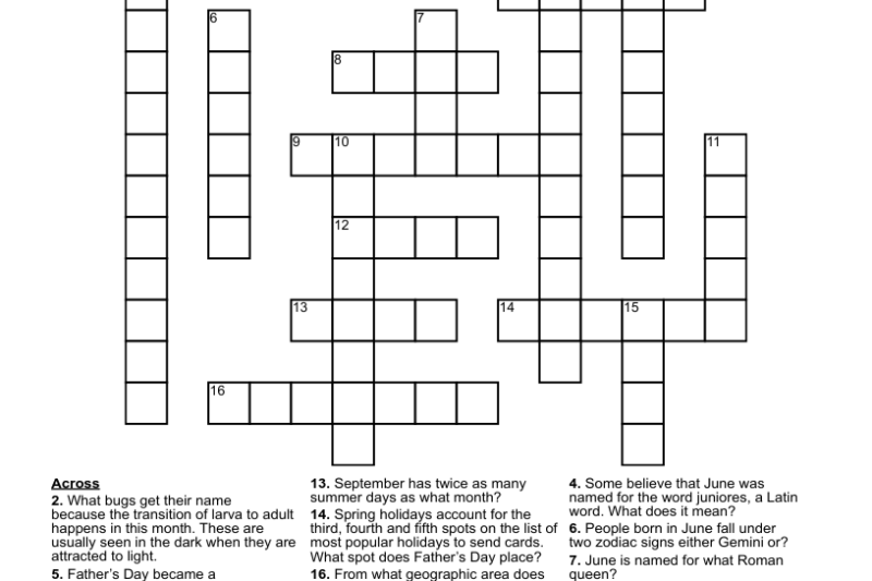 Printable Crossword Puzzles June