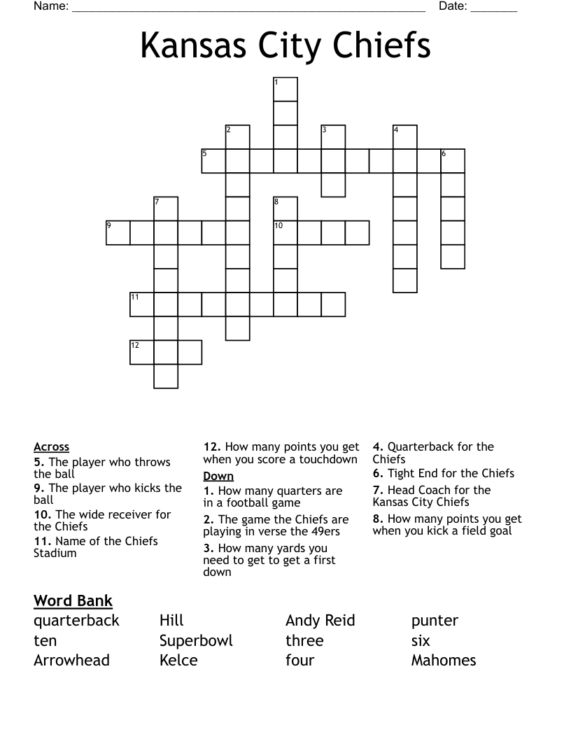 Kansas City Chiefs Crossword WordMint