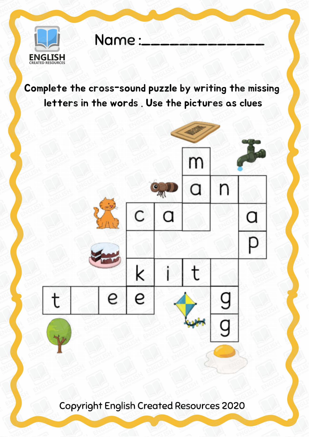 Kindergarten Crossword Puzzle English Created Resources Worksheets Library