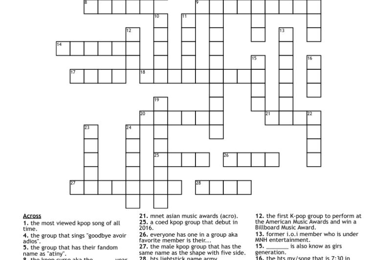 Kpop Crossword Puzzle