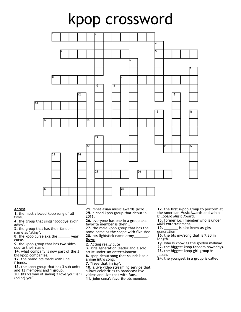 Kpop Crossword WordMint