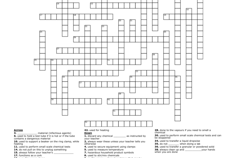 Science Equipment Worksheets Crossword Puzzle Answers