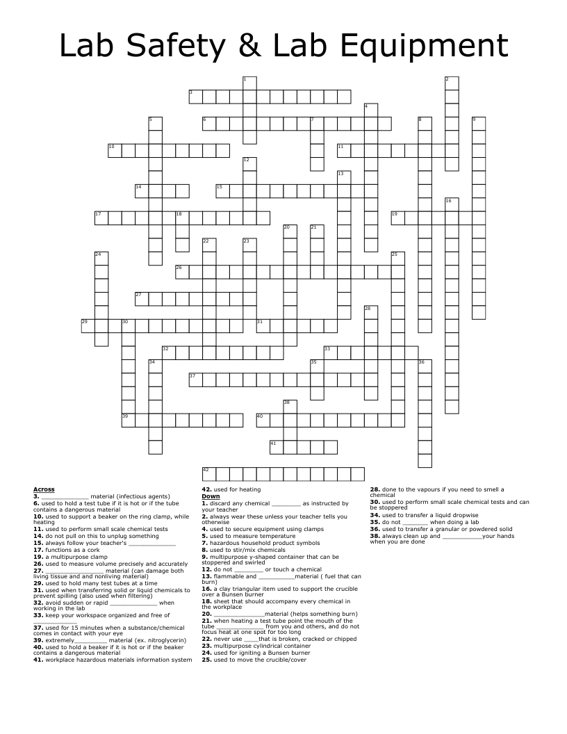 Lab Safety U0026 Lab Equipment Crossword WordMint