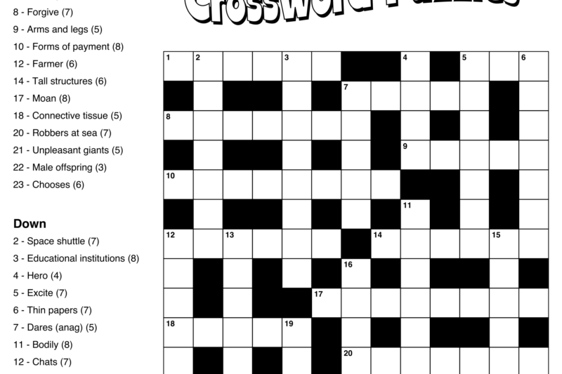 Easy Free Printable Crossword Puzzles