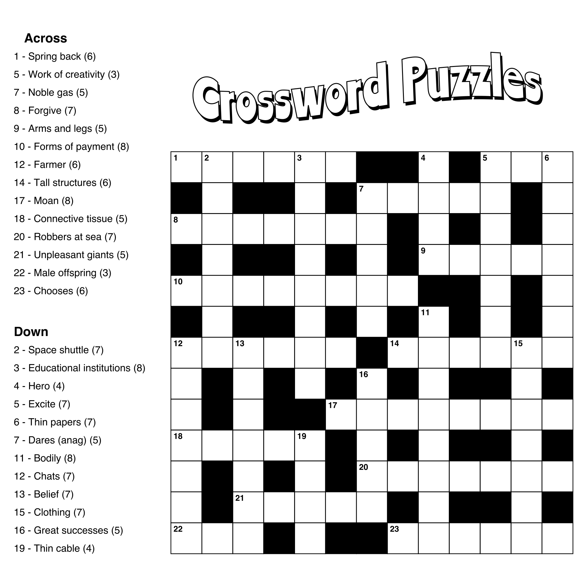 Easy Free Printable Crossword Puzzles