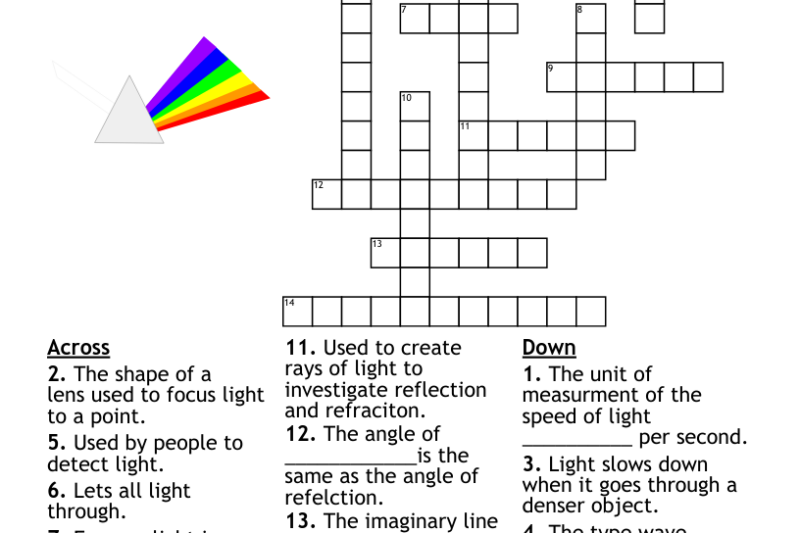 Light Crossword Puzzle Worksheet Answers